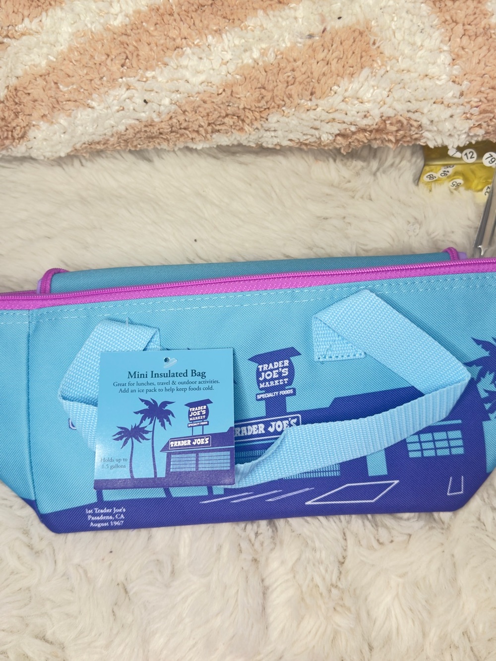 Kids Mini Insulated Bag in Light Blue with Pink Trim